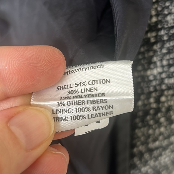 EILEEN FISHER Black White Tweed Zippered Leather Trim Jacket Size Petite Large - Picture 9 of 16